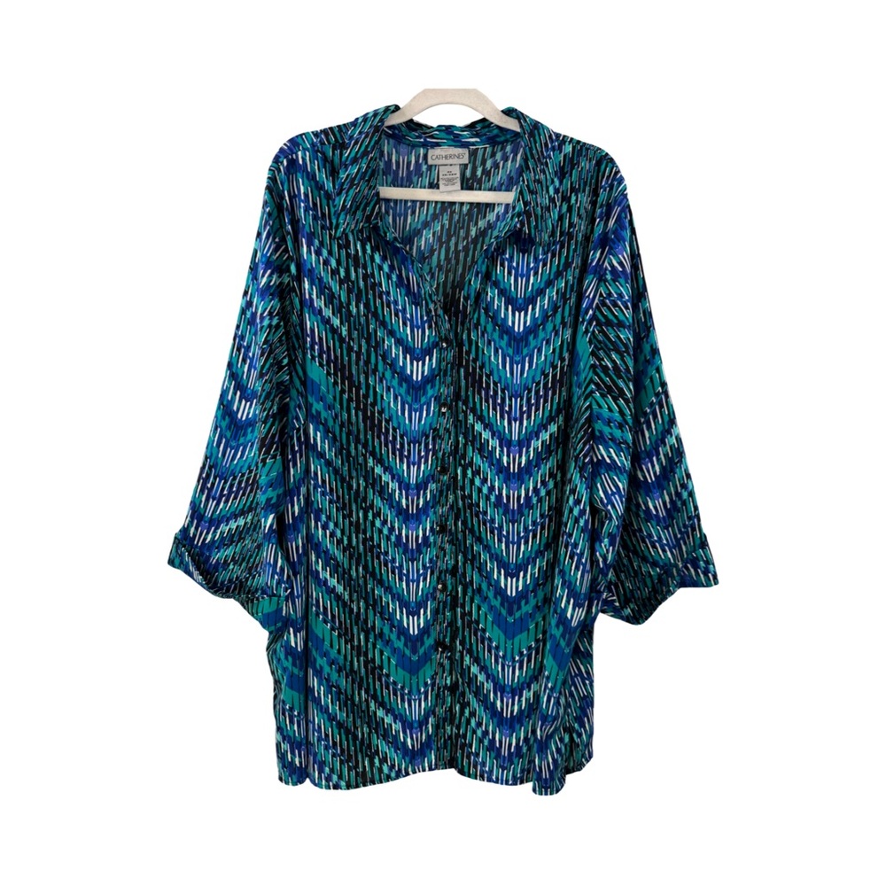 Catherine’s 3/4 Sleeve Button Up Blouse Size 3X  Multicolor Geometric Print